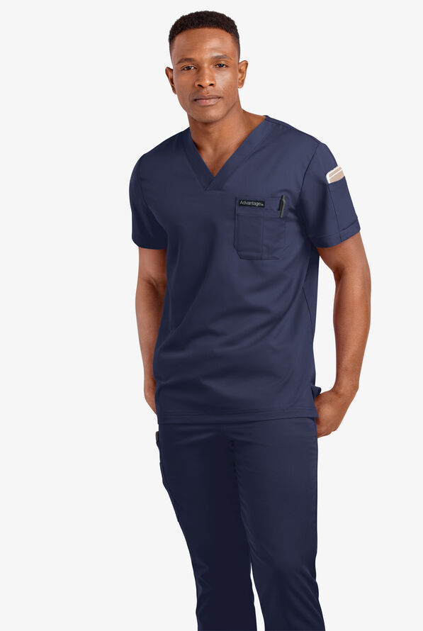 Advantage STRETCH Men's 4-Pocket V-Neck Scrub Top - Navy - 2