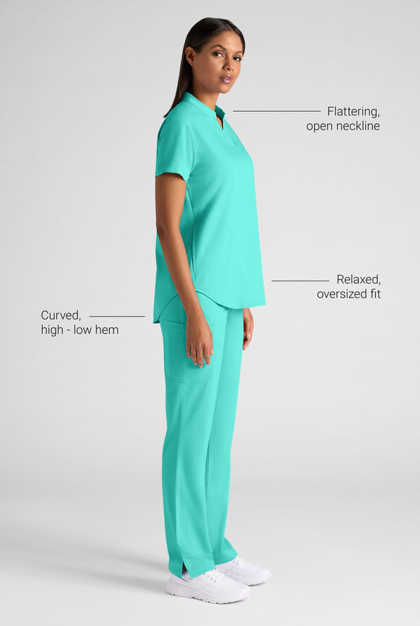 Butter-Soft STRETCH FLXTEK+ Women's 2-Pocket Oversized Henley Scrub Top - Aqua Dust - 3
