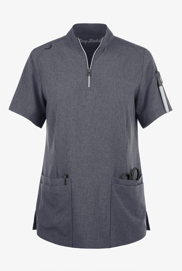 Blusa médica Easy STRETCH Jen con cremallera en el cuello y 4 bolsillos para mujer - Charcoal Heather - 1