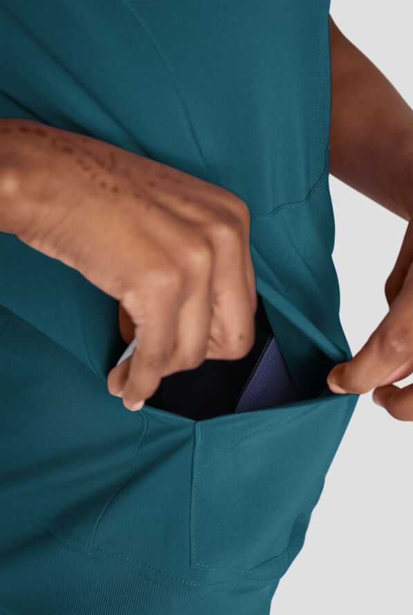 Easy STRETCH Anya Women's 2-Pocket Relaxed Crew Neck Scrub Top - Caribbean Blue - 5