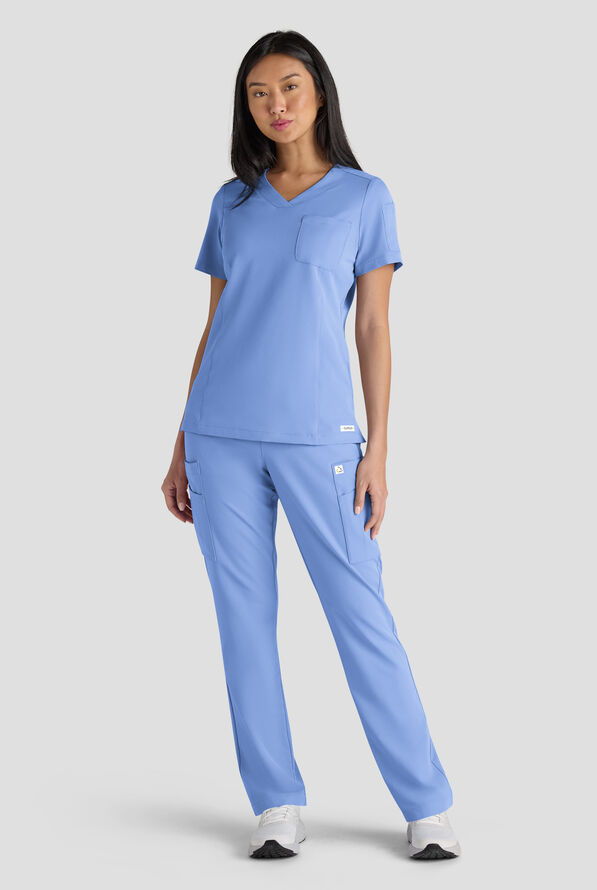 ReSurge Diamond Women's 3-Pocket V-Neck Tuck In / Wear Out Scrub Top - Ceil Blue - 7