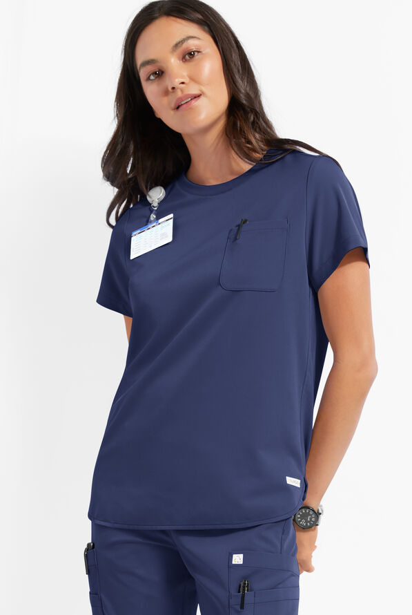 ReSurge Citrine Women's 1-Pocket Crew Neck Tuck In / Wear Out Scrub Top - Navy - 2