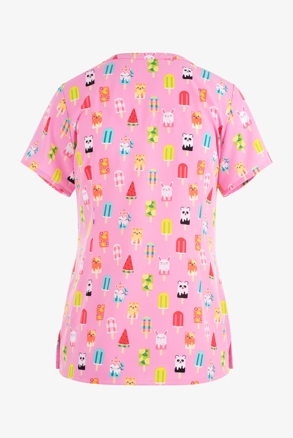 Maevn Sweet Summer Popsicles Women's 3-Pocket STRETCH V-Neck Print Scrub Top - null - 2