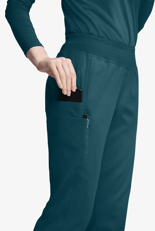 Pantalón médico Butter-Soft Originals de tiro medio estilo yoga con piernas entalladas y 5 bolsillos para mujer - Caribbean Blue - 2