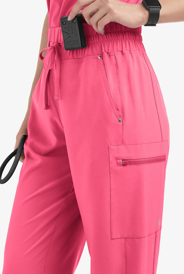 Easy STRETCH Ellie Women's 5-Pocket High Waisted Wide Leg Scrub Pants - Strawberry Fizz - 2