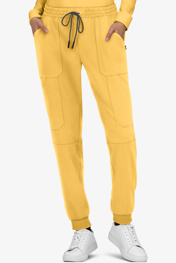 koi Next Gen Good Vibe Women's 7-Pocket STRETCH Jogger Scrub Pants - Butter Yellow - 1