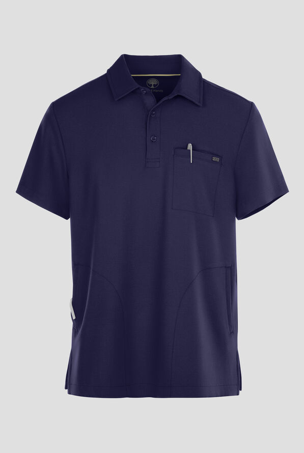 Healing Hands Quest Aidan Men's 3-Pocket STRETCH Shirt Collar Scrub Top - Navy - 1
