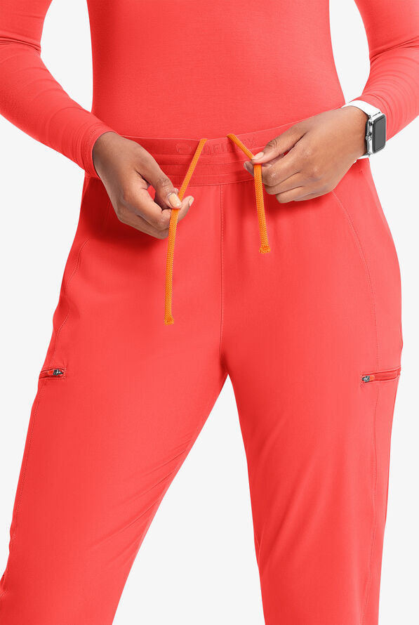 Infinity GNR8 Women's 4-Pocket STRETCH Rib-Knit Internal Drawstring Cargo Jogger Scrub Pants - Vivid Orange - 3
