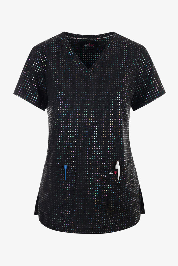 koi Lite Iridescent Black Women's 2-Pocket V-Neck Print Scrub Top ...