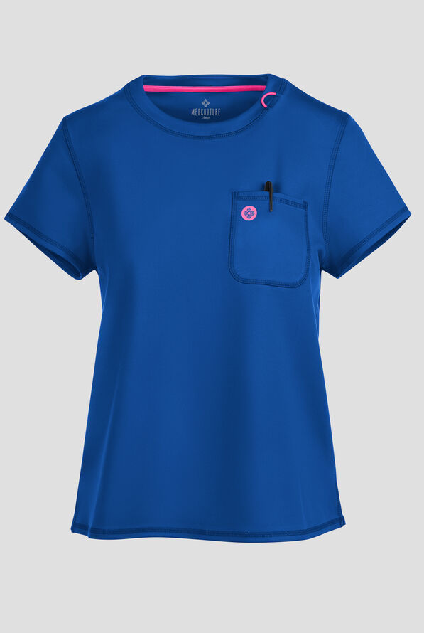 Med Couture Amp Knit Women's 2-Pocket STRETCH Crew Neck Scrub Top - Royal - 1