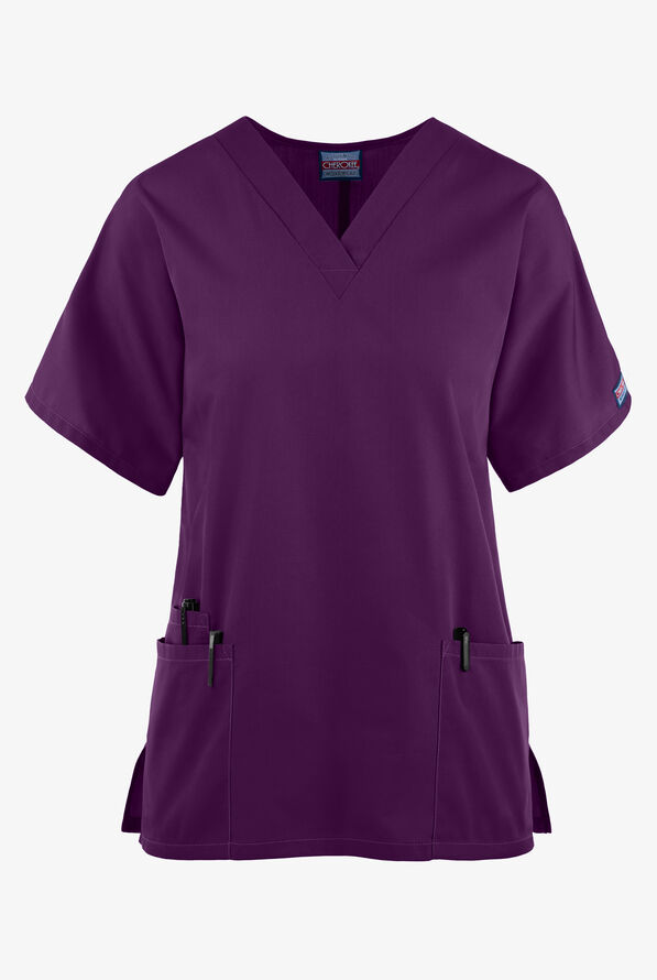 Blusa médica Cherokee Workwear con cuello en V y 3 bolsillos para mujer - New Eggplant - 1