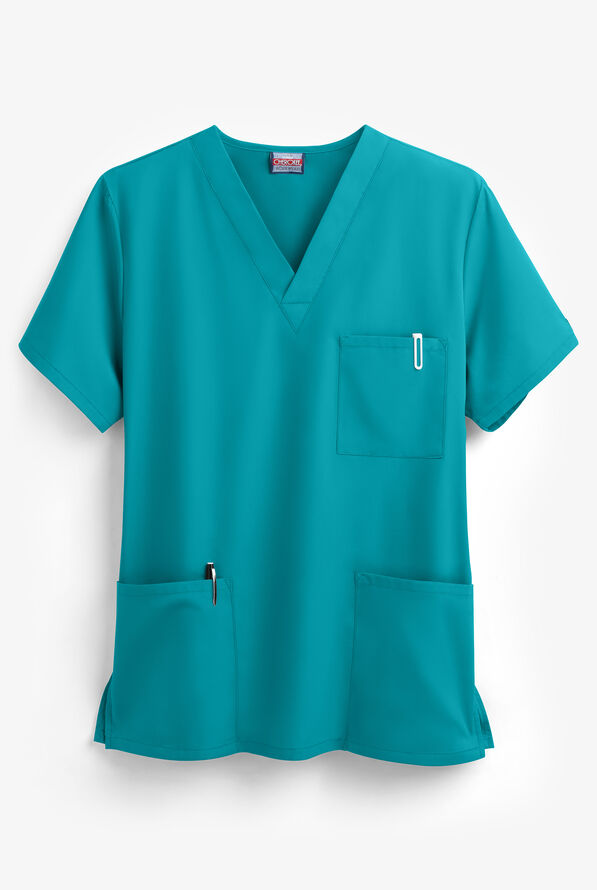 Cherokee Workwear Unisex 3-Pocket V-Neck Scrub Top - Teal Blue - 1