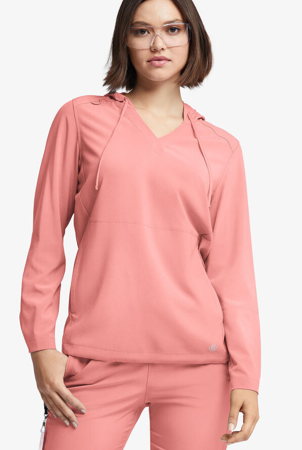 Easy STRETCH Billie Women’s 4-Pocket Pullover Scrub Hoodie - Autumn Coral - 2
