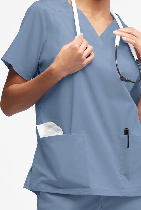 Butter-Soft STRETCH Women's 4-Pocket V-Neck Scrub Top - Indigo Batik - 2