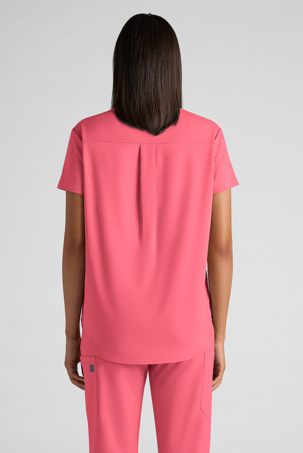 Butter-Soft STRETCH FLXTEK+ Women's 2-Pocket Oversized Henley Scrub Top - Rouge Rose - 2