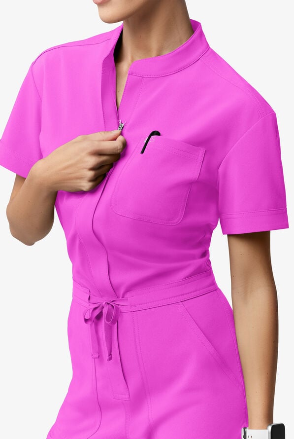 Easy STRETCH Allie Women's 6-Pocket Short Sleeve Jumpsuit - Electric Fuchsia - 4