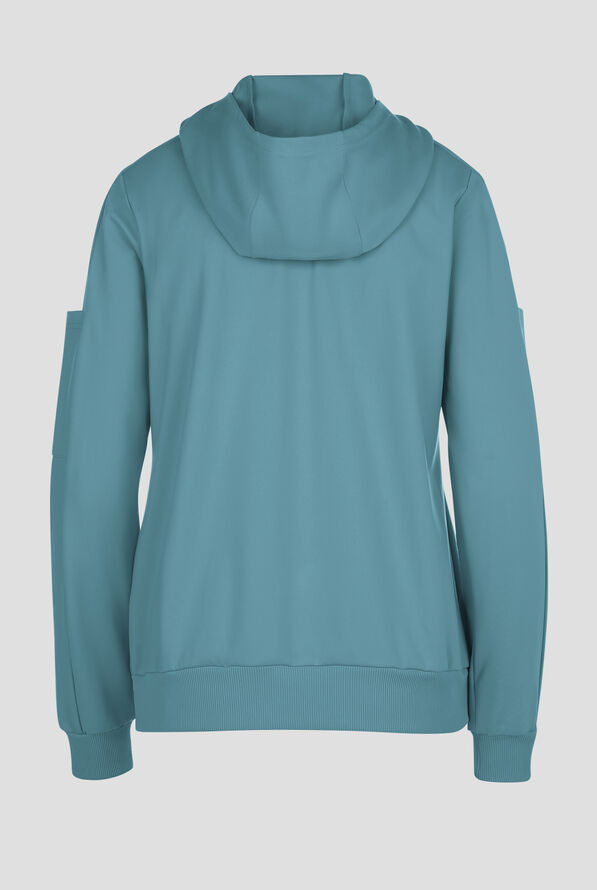 Wink Renew Knit Women's 4-Pocket STRETCH Front Zip Scrub Hoodie Jacket - Vintage Teal - 2