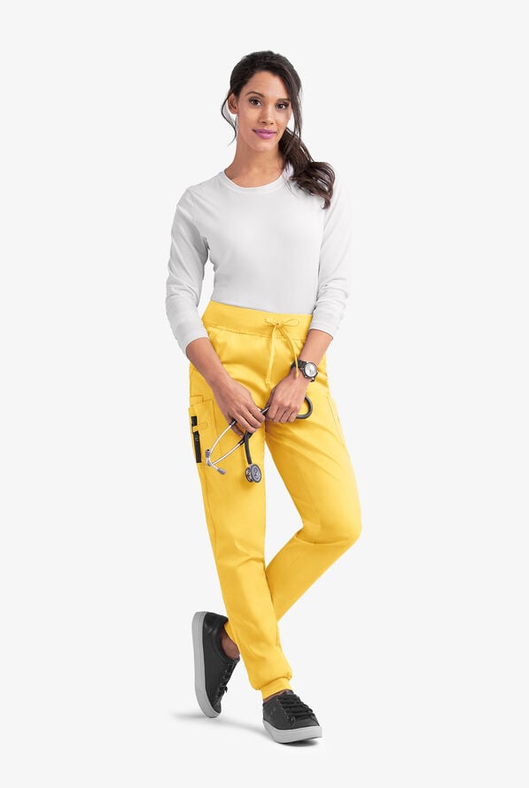 Butter-Soft STRETCH Women's 5-Pocket Cargo Jogger Scrub Pants - Pineapple - 3