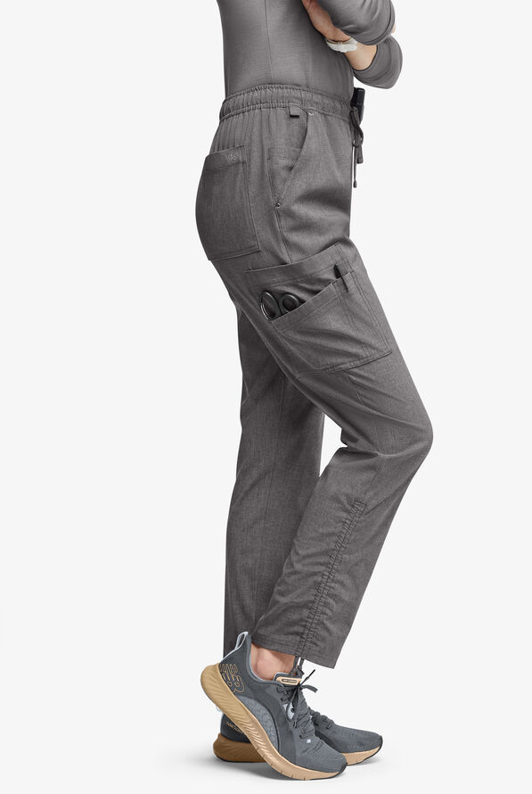 Easy STRETCH Halle Women's 11-Pocket Ruched Leg Jogger Scrub Pants - Petite - Graphite Heather - 2