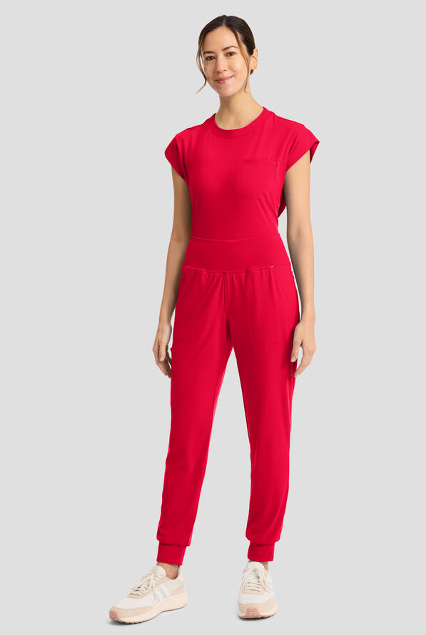 Cherokee Achieve Women's 5-Pocket STRETCH Cargo Jogger Knit Scrub Pants - Red - 5