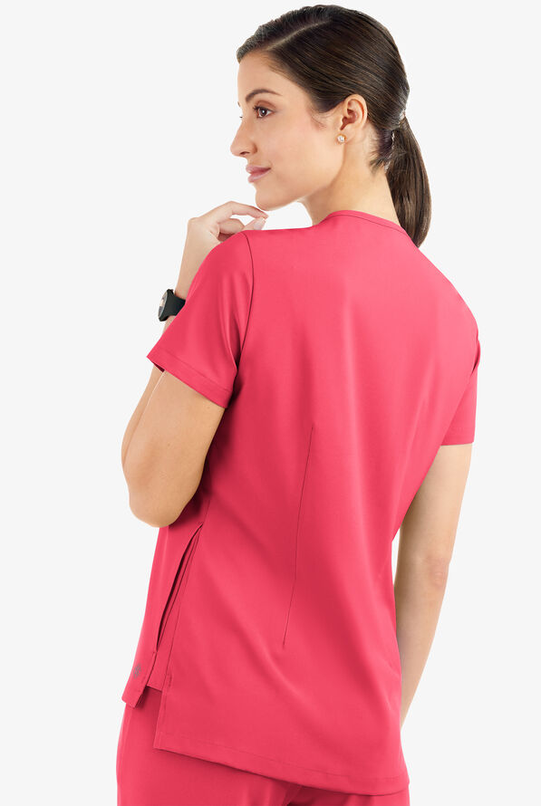 Easy STRETCH Taylor Women's 3-Pocket High Low Hem V-Neck Scrub Top - Bright Watermelon - 3