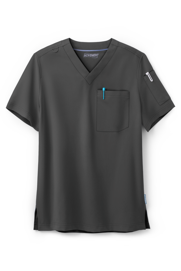 MOVEMENT by Butter-Soft Altair Men's 2-Pocket V-Neck STRETCH Scrub Top - Pewter - 1