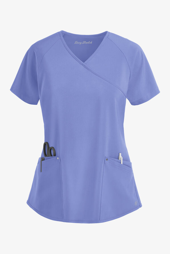 Blusa m&eacute;dica Easy STRETCH Cara con mangas ragl&aacute;n y 4 bolsillos para mujer - Ceil Blue - 1
