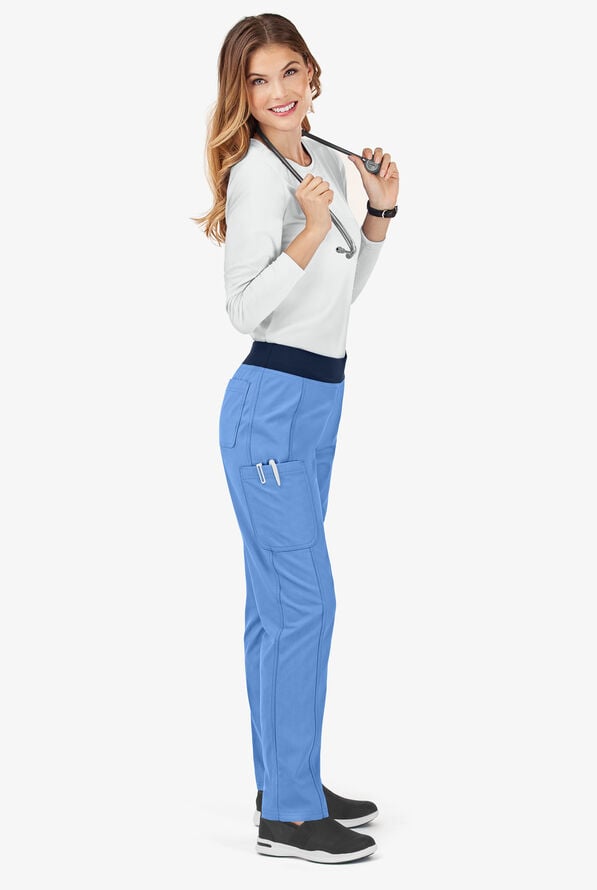 Butter-Soft Core Women's 5-Pocket Yoga Inspired Scrub Pants - Ceil/Navy - 2