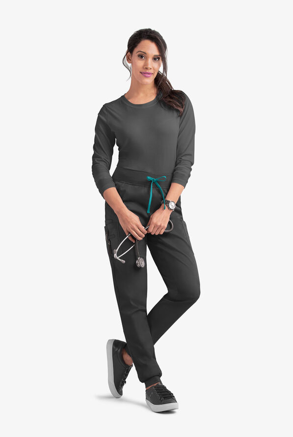 Pantal&oacute;n m&eacute;dico Butter-Soft STRETCH estilo cargo con 5 bolsillos y cord&oacute;n en contraste para mujer - Black/Teal - 3