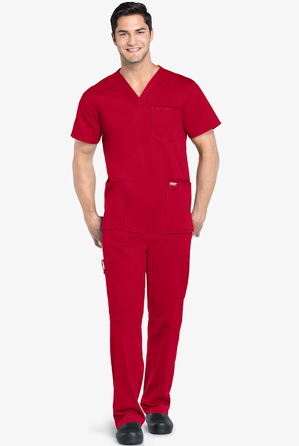 Camisa médica Cherokee Workwear Revolution con cuello en V y 3 bolsillos para hombre - Red - 2