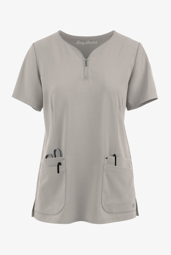 Blusa m&eacute;dica Easy STRETCH Arianna con cuello curvo y 4 bolsillos para mujer - Lunar Grey - 1