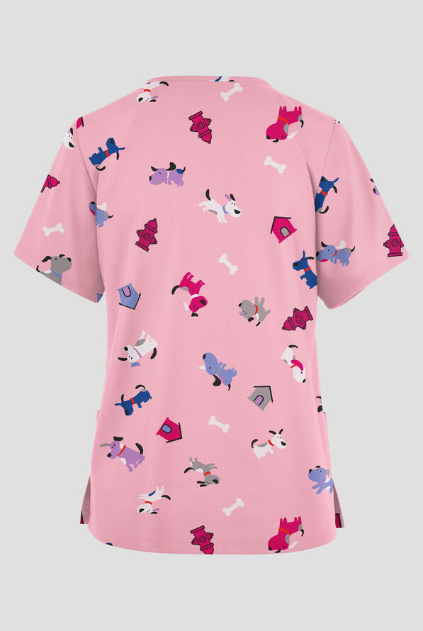 Blusa médica estampada Butter-soft Originals A Dog's Life Blush con cuello en V y 2 bolsillos para mujer - null - 2
