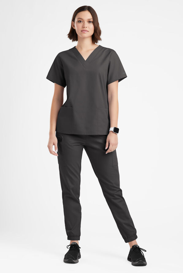 Butter-Soft Originals Women's 2-Pocket V-Neck Scrub Top - Off Black - 2