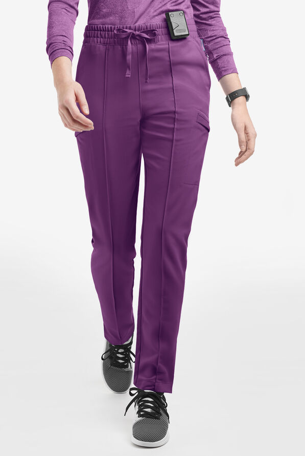 Movement by Butter-Soft Capricorn Women’s 7-Pocket Skinny Pintuck Scrub Pants - Eggplant - 1