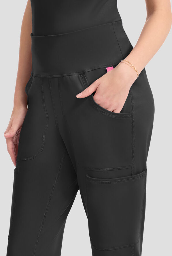 Med Couture Amp Knit Women's 5-Pocket STRETCH High-Rise Cargo Jogger Scrub Pant - Black - 3
