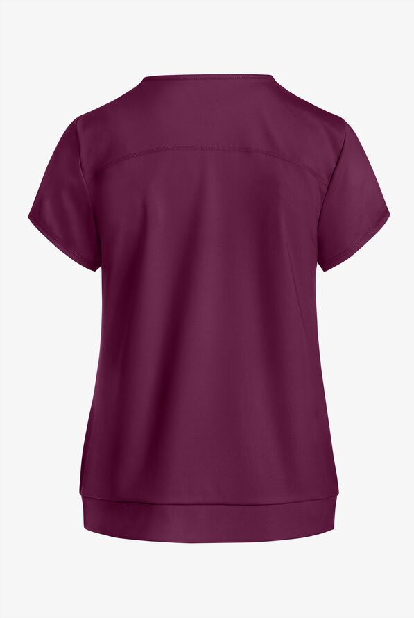 Grey's Anatomy by Barco Knit STRETCH Motivate Women's 2-Pocket Banded V-Neck Scrub Top - Wine - 2