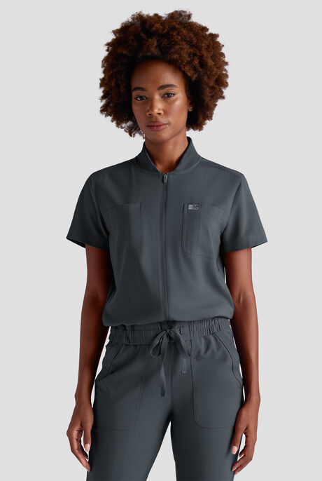 Easy STRETCH Nika Women's Zip Front Scrub Top– 2-Piece Jumpsuit Top