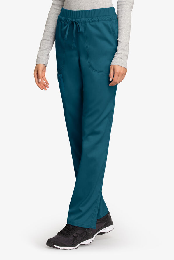 Cherokee Workwear Revolution Women's 5-Pocket STRETCH Drawstring Cargo Scrub Pants - Caribbean Blue - 1