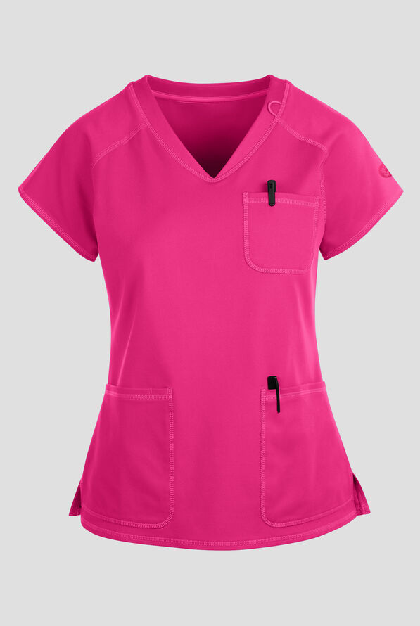 Med Couture Amp Knit Women's 3-Pocket STRETCH V-Neck Scrub Top - Pink Power - 1