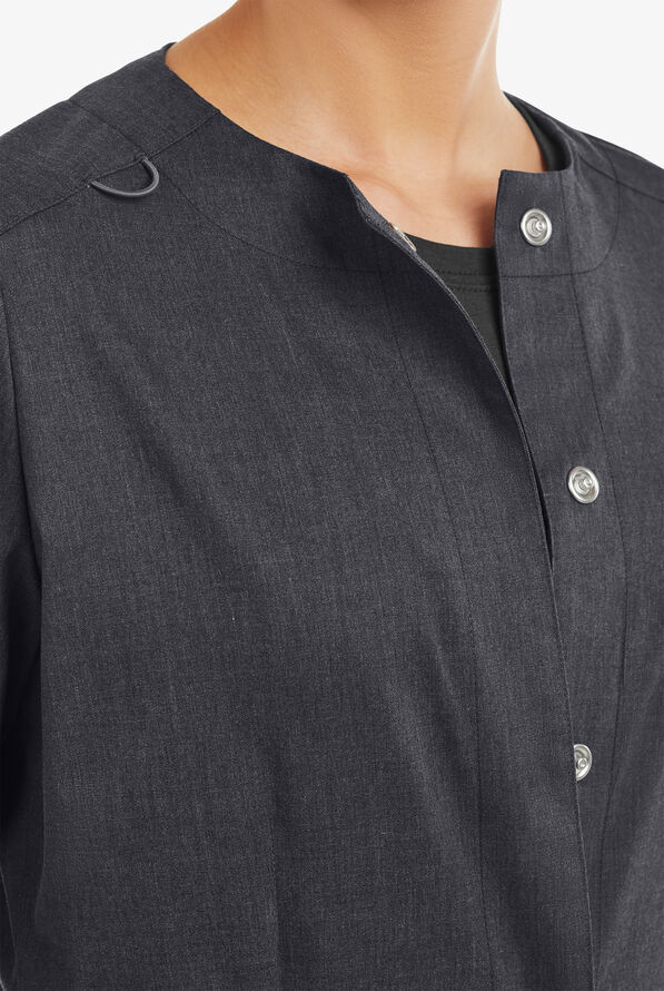 Butter-Soft STRETCH Women's 2-Pocket Long Sleeve Snap Front Scrub Jacket - Heather Charcoal - 3