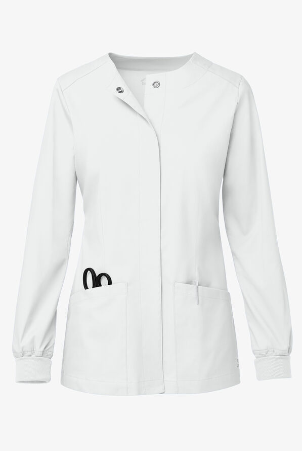 Butter-Soft STRETCH Women's 2-Pocket Long Sleeve Snap Front Scrub Jacket - White - 1