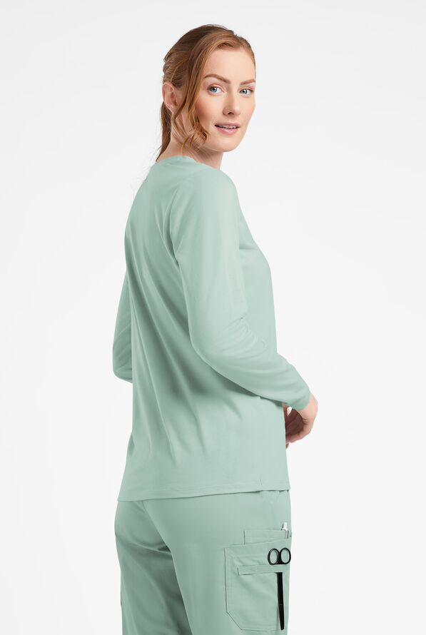 Butter-Soft STRETCH Women&rsquo;s Cotton-Rich V-Neck Knit Underscrub - Eucalyptus Leaf - 2