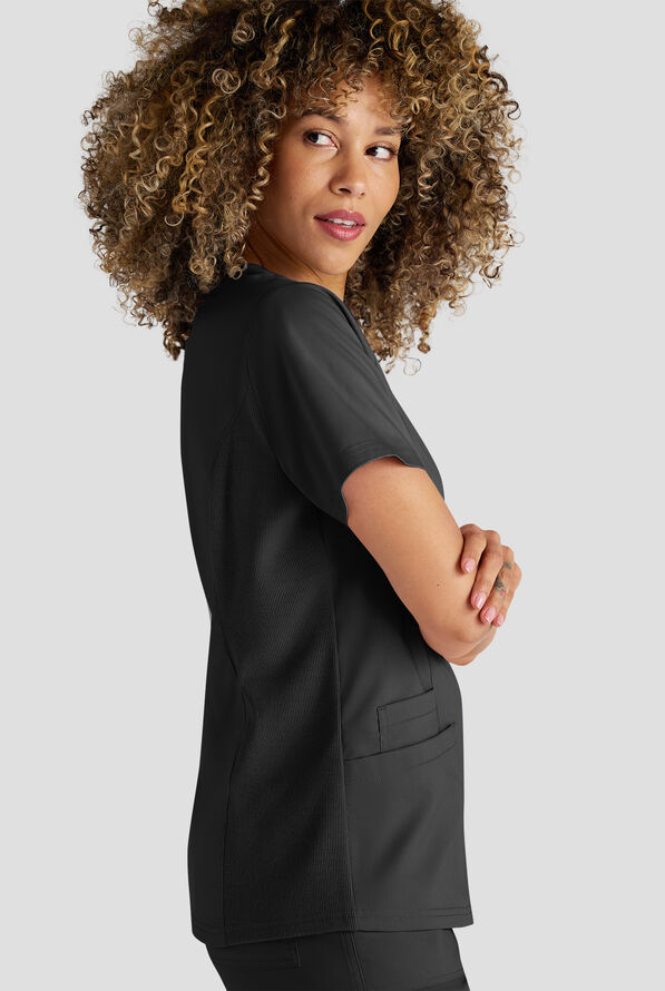 Butter-Soft STRETCH FLXTEK+ Women's 3-Pocket Crew Neck Scrub Top - Black - 4
