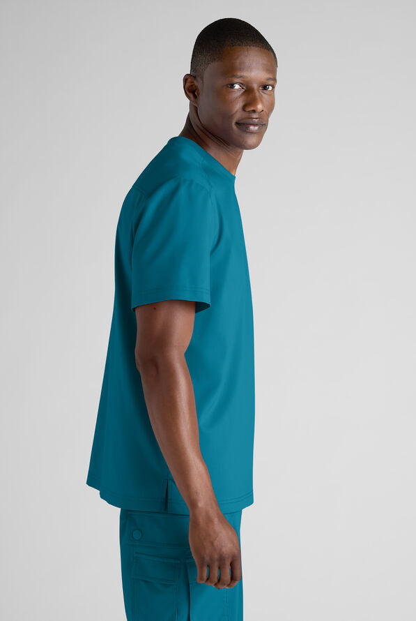 Advantage STRETCH Men's 3-Pocket Crew Neck Scrub Top - Caribbean Blue - 6