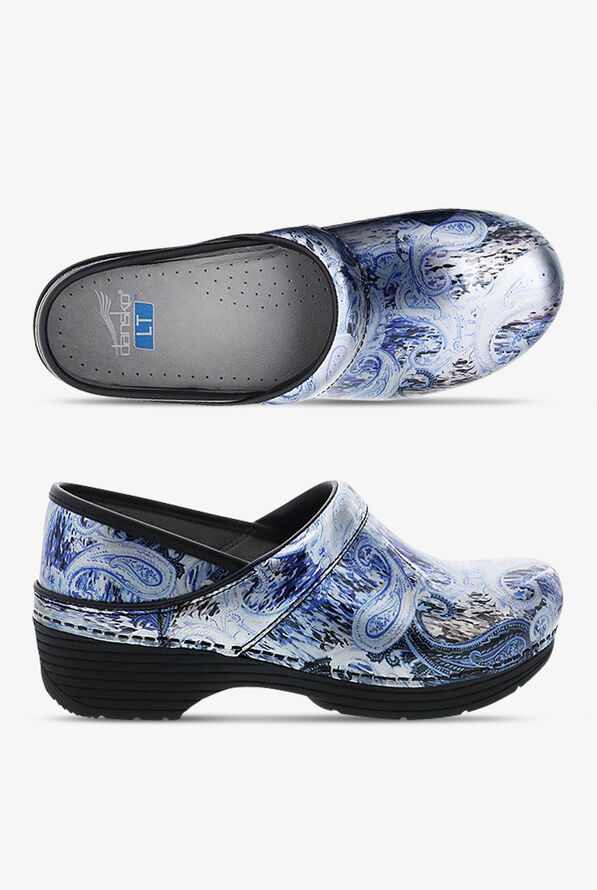 Dansko LT PRO Silver/Blue Paisley Leather Clogs - null - 1
