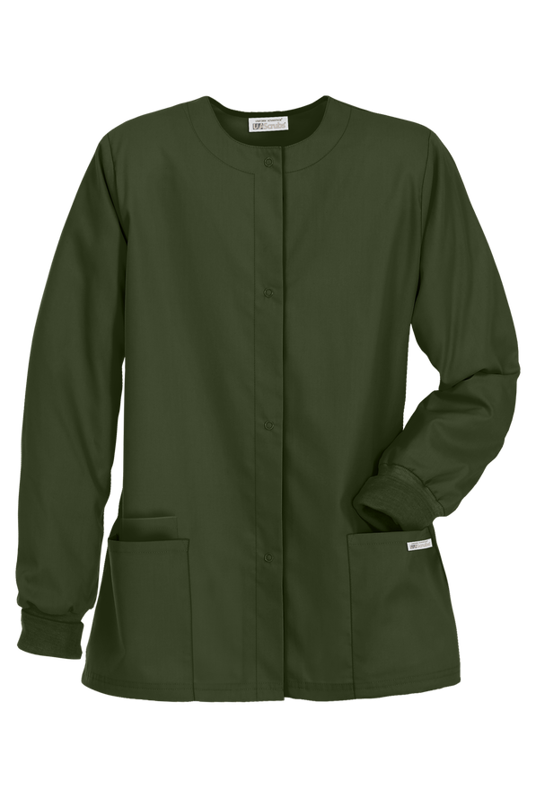 UA Best Buy Scrubs Women's 3-Pocket Snap Front Jacket - Olive - 1