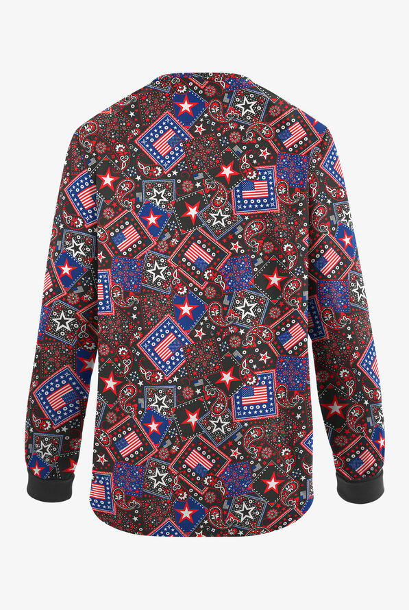 Butter-Soft Originals Americana Women's 3-Pocket Snap Front Print Scrub Jacket - null - 2