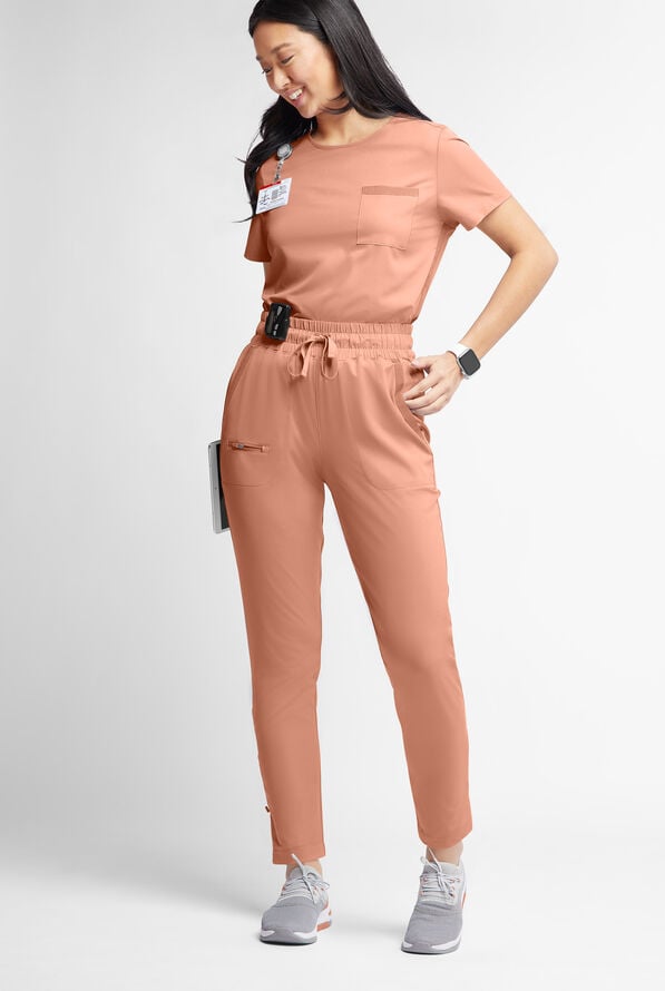 WhisperLite ISLA Women's 5-Pocket Tapered Scrub Pants - Terracotta - 2