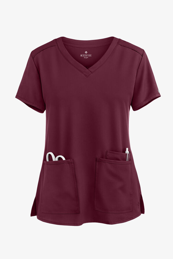 Med Couture Insight Women's 3-Pocket V-Neck Scrub Top - Wine - 1