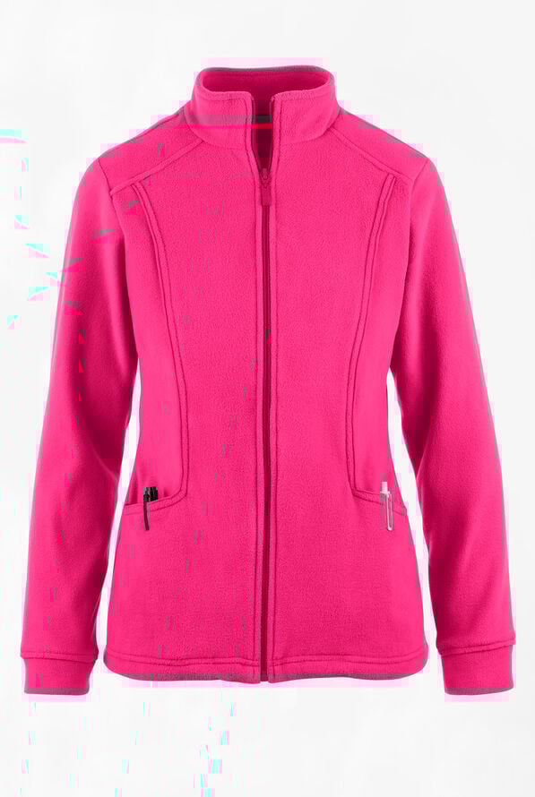 Butter-Soft STRETCH Women's 2-Pocket Zip Front Fleece Scrub Jacket - Reactive Pink - 1